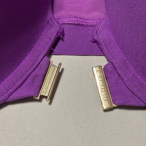Cacique 46DDD Lightly Lined Front Closure T-Shirt Bra‎ Purple Lace Racerback - Picture 9 of 11
